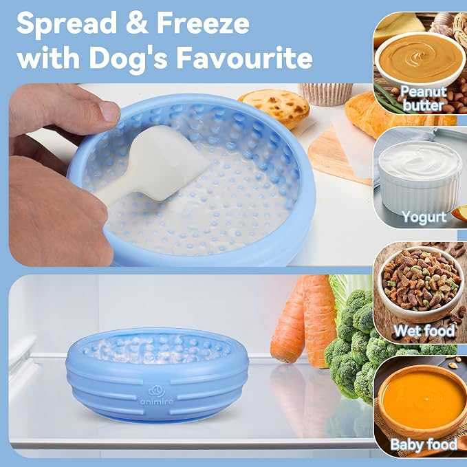 Dog Lick Bowl, Animire Freeze Lick Mat for Dogs, Non-Slip Slow Feeder Licking Bowl Enrichment Treat for Distraction Anxiety Relief, Food Grade Silicone, Dishwasher Safe(Baby Blue,S) - Image 3