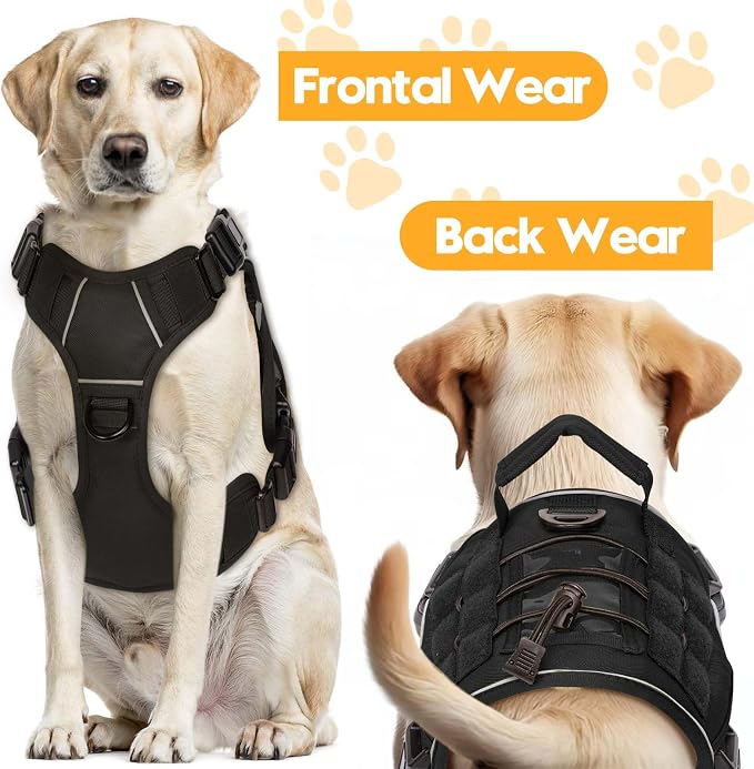 Heavy-Duty Tactical Dog Harness for Large Dogs, No Pull Adjustable Reflective Pet Vest with Molle System, K9 Military-Grade Control for Service Training, Outdoor & 10+ Breeds, Black, Medium - Image 7