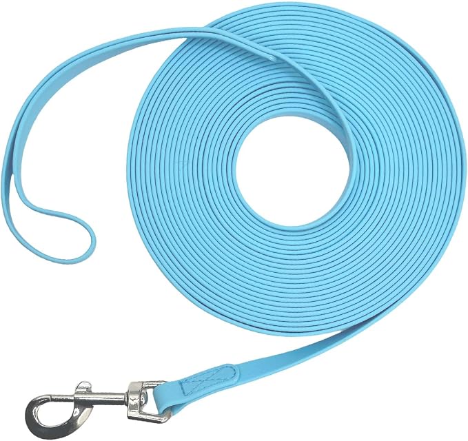Waterproof Long Leash Durable Dog Recall Training Lead Great for Outdoor Hiking, Training, Yard, Beach and Swimming (Sky Blue, 15ft) by Qiaosite