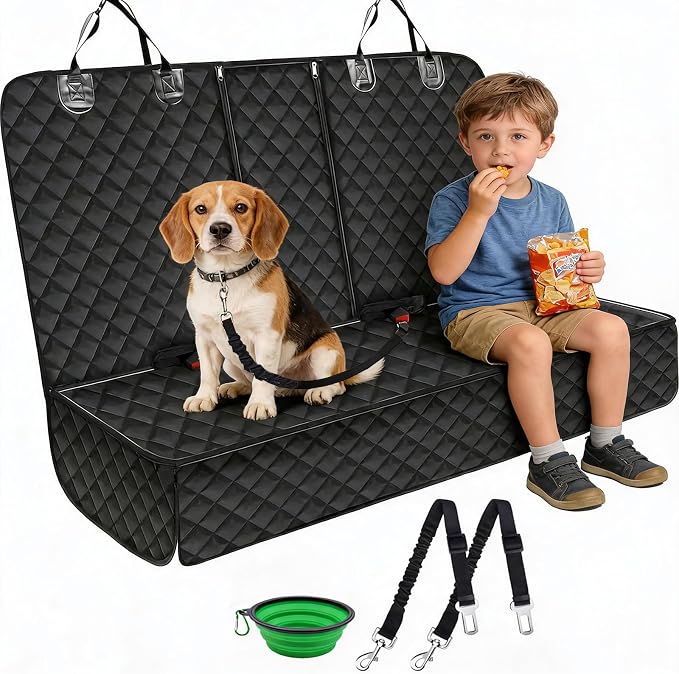 SNZ Dog Car Seat Cover for Back Seat, Waterproof Pet Seat Protector | Scratch-Resistant, Durable Bench Backseat Covers (53” Width) for Most Cars, Trucks & SUVs, Dog Seat Belt & Bowl Included by Unknown