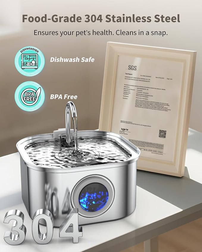 Stainless Steel Cat Water Fountain - 3.2L/108oz Cat Drinking Fountain | Quiet Cat Fountain for Indoor Cats and Small Dogs, Automatic Pet Water Dispenser Keeps Fresh Water - Image 3