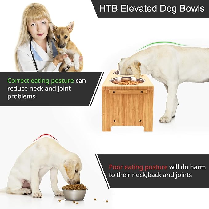 HTB Elevated Dog Bowls,Raised Dog Bowl Stand with 2 Stainless Steel Bowls,Elevated Raised Dog Bowls for Large Medium Small Sized Dogs | Raised Dog Bowl Stand, 10"tall, 48 Oz Bowls, for Large Sized Dogs, Pet-safe, Solid Bamboo - Image 6
