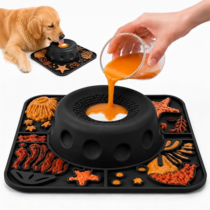 Large Dog Lick Bowl with Rolling Ball, 500ML Slow Feeder Bowl with Lick Mat | 2 In 1 Anti-Slip Silicone Dog Lick Bowl for Liquid and Thick Treat, Anxiety Relief & Interactive by Unknown