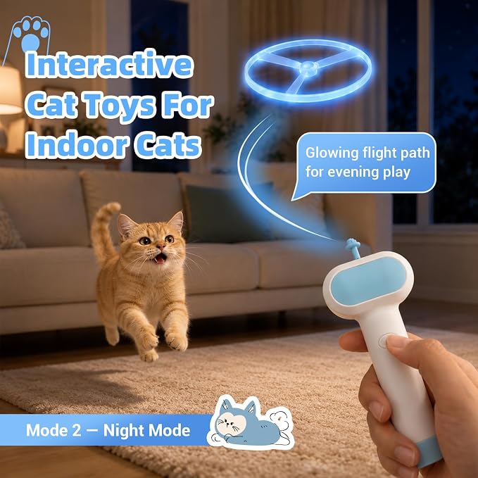 Cat Fetch Toy with Flying Disc Launcher, Rechargeable & Large-capacity | Interactive Cat Chase Hunting Tracking Toy with 5 Soft & Flexible Discs, Flying Disc Toy for Indoor Bored Kitten & Adult Cat - Image 4