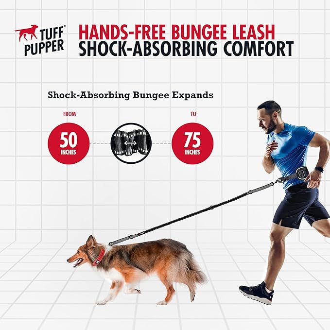 Tuff Pupper Hands Free Bungee Dog Leash, Waist Belt for Running & Walking | Heavy Duty for One Large Dog up to 125 lb, Shock Absorbing with Lumbar Support & Reflective Padded Handles for Jogging - Image 4