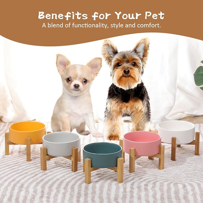 Elevated Ceramic Cat Bowl - Cat Food Bowl with Bamboo Stand - Raised Dog Dish for Puppies - Anti Vomiting, Stress Free - 13.5 oz / 400 ml - Pink - Image 8