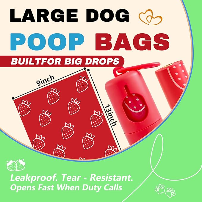 Strawberry Scented Dog Poop Bags- 42 Rolls 630 counts Leak Proof | Extra Large 13x9 Inch Red Dog poop bags rolls with Dispensers, Fragrance Bags for Dogs Walking and Cat Litter - Image 2