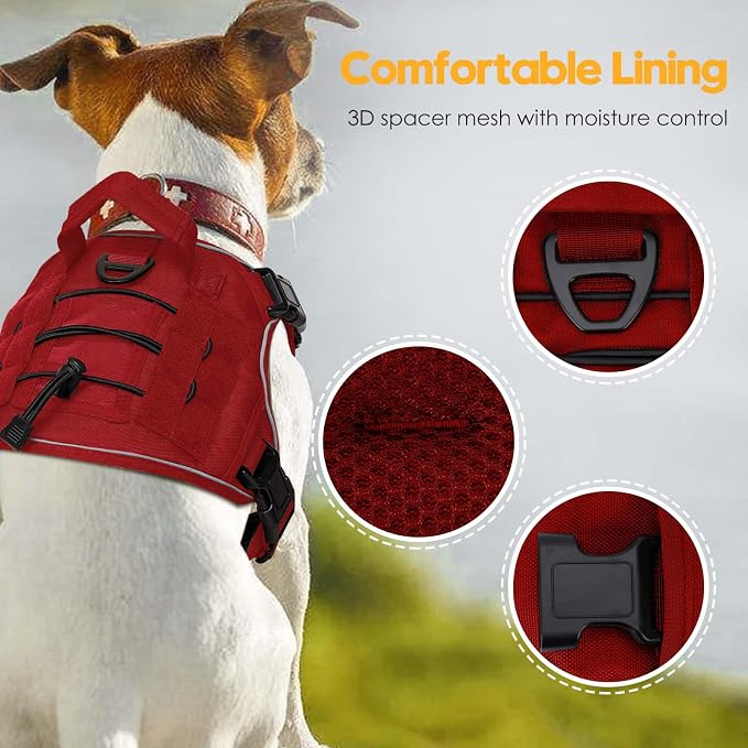 Heavy-Duty Tactical Dog Harness for Large Dogs, No Pull Adjustable Reflective Pet Vest with Molle System, K9 Military-Grade Control for Service Training, Outdoor & 10+ Breeds, Red, Medium - Image 2