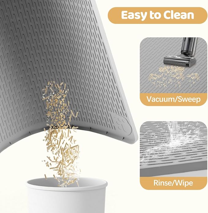 Silicone Cat Litter Mat for Litter Box 50”x35” Large Cat Mat, Light Grey | Waterproof, Non-Slip, Leak-Proof Rug Mat with Lip, Easy to Clean, Extra Large Litter Catcher Mat for Floor - Image 6