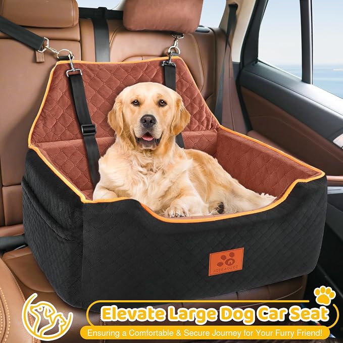 XIEEAOZEE Dog Car Seat for Large/Medium Pet Under 55Lbs or 2 Small Dogs | Detachable and Washable Booster Dog Seat Travel Pet Seat with Thick Cushion & Storage Pockets - Image 3