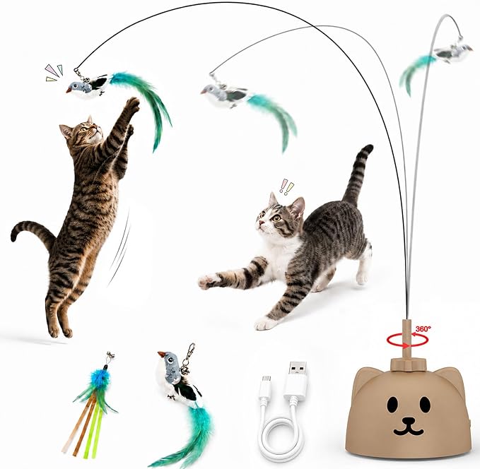 Interactive Cat Toys for Indoor Cats: Automatic Flying Bird Cat Toy with 360° Feather Wand, Strong 8cm Suction Cup, USB Rechargeable Self-Play Cat Toy for Bored Kittens & Adult Cats by Unknown