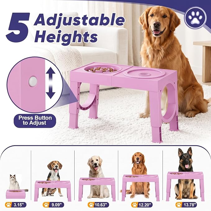 XIAZ Elevated Dog Bowls Large Breed Raised Dogs Bowl Stand Large/Medium Sized Dog Slow Feeder Dogs Bowls Food Water Stands 5 Heights Adjustable 9/11/12/14in Pet Feeder Dish Station - Image 2
