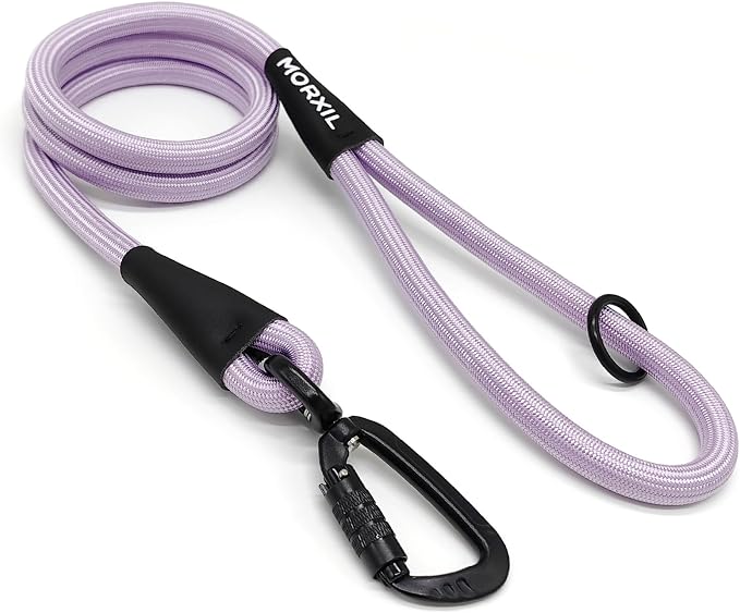 Rope Dog Leash, 4 ft Heavy Duty Dog Leash with Aviation Aluminum Auto Locking Carabiner, Strong Nylon Pet Lead for Small, Medium, Large Dogs (Purple, 4FT) by MORXIL