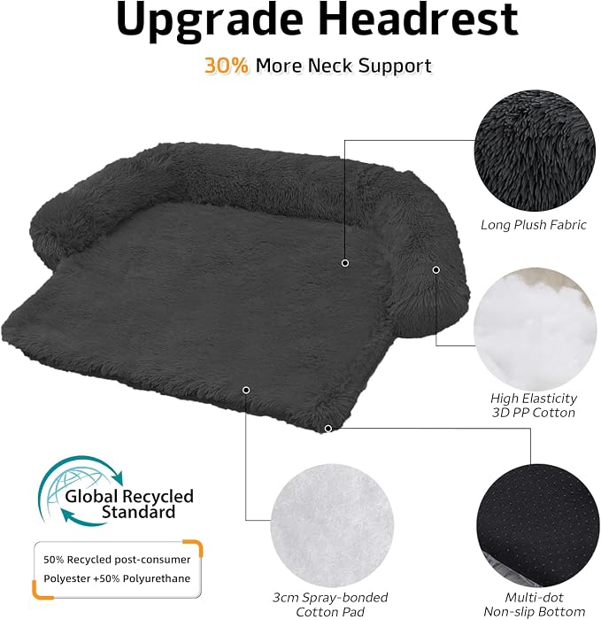 Calming Dog Bed Fluffy Plush Dog Mat for Furniture Protector with Removable Washable Cover for Large Medium Small Dogs and Cats (Extra Large(53x39.3x6), Dark Grey) - Image 2