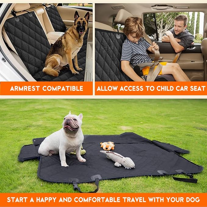Yuntec Dog Car Seat Cover, Back Seat Cover for Dogs Pet Car Seat Protector | Waterproof Rear Seat Cover Durable Car Seat Cover, fits Middle Armrest for Most Cars SUVs Trucks (53” Width)- Black - Image 6