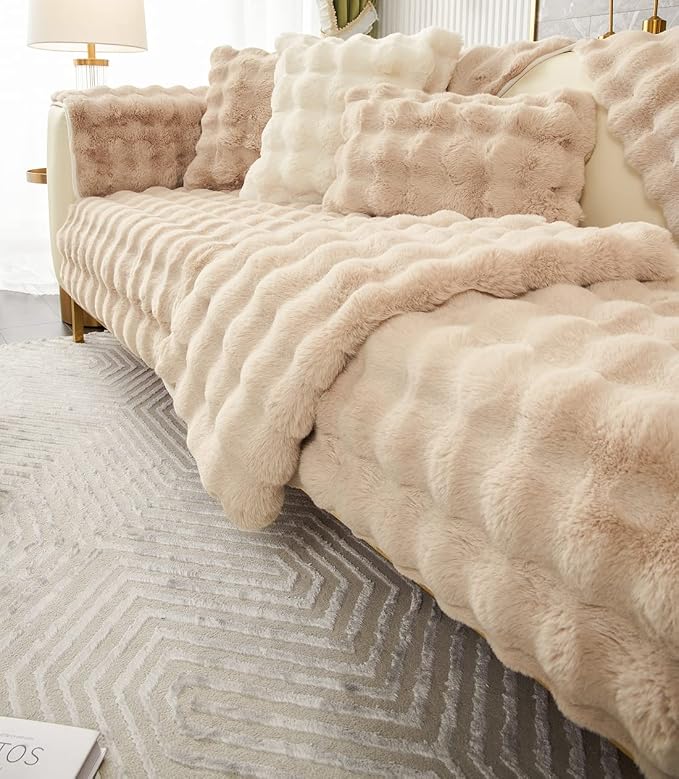 Faux Fur Couch Covers for Sofa Thick Fuzzy Sofa Covers for Dogs | Soft Warm Couch Cover Shaggy Fuzzy Sectional Sofa Cover Non-Slip Plush Sofa Slipcover Furniture Protector - Image 5