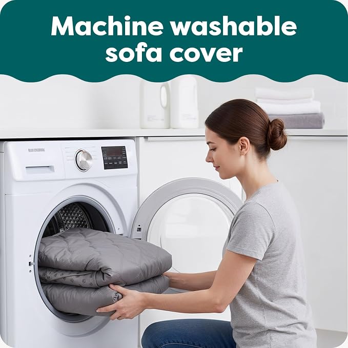 FurHaven Water-Resistant Sofa Cover for Dogs & Cats, Reversible Couch Protector with Secure Straps and Pinsonic Quilted Fabric, Machine Washable Couch Cover, Sofa Sized, Gray Mist - Image 4