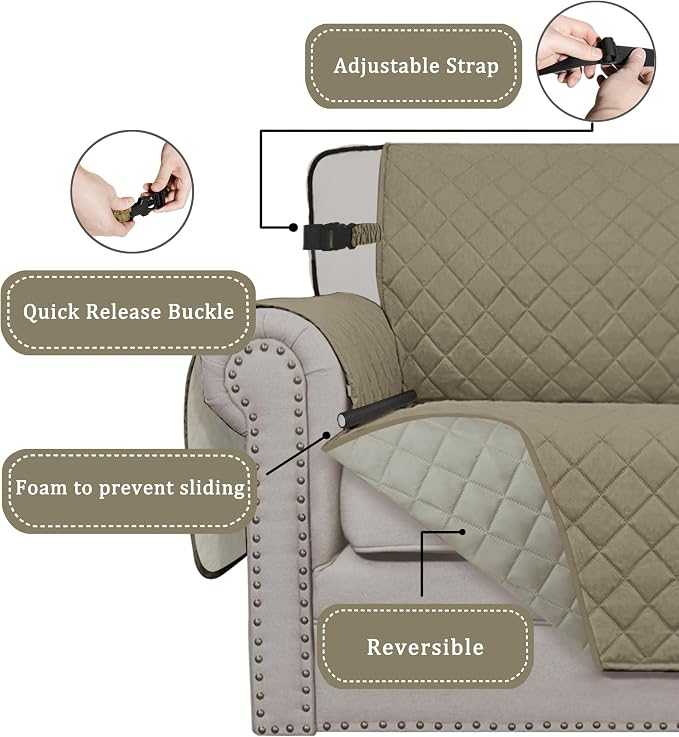Easy-Going Reversible Chair Cover Washable Sofa Cover for Dogs Water Resistant Couch Slipcover Furniture Protector Cover with Adjustable Straps for Pets (Chair 30 in, Beige/Beige) | Machine Washable Slipcover For Dogs, Water Resistant Furniture Mat For... - Image 3