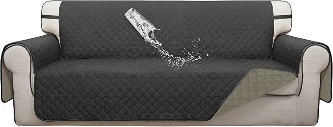 ISSUNTEX Double Protection 100% Waterproof Sofa Covers for Living Room, Reversible Couch Covers for 3 Cushion Couch Sofa, Furniture Protector Sofa Cover for Pets (X Large, Dark Gray/Beige) by ISSUNTEX