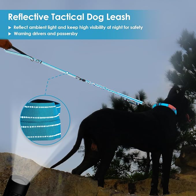 AUBELL Tactical Dog Leash Heavy Duty,4-6ft No Pull Bungee Leash,Blue | Reflective Dog Leash for Medium Large Dogs with Comfortable Padded Double Handle,Car Seat Belt,360 Degree Rotating Carabiner - Image 2