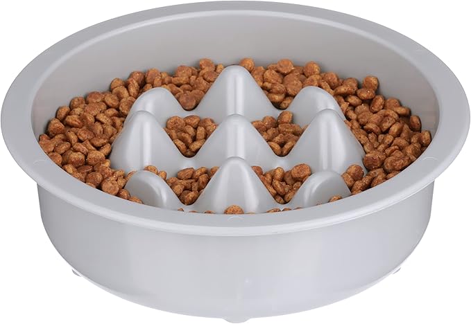 The Niner Slow Feed Bowl - Raised Peaks Slow Down Pets Eating - Fits Elevated Feeders Including Neater Feeder Large Sizes - Gentle on Teeth and Gums - Holds up to 2 Cups (Silver) by NeaterPetBrands
