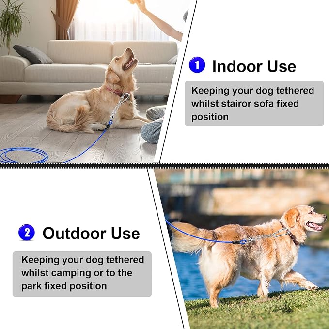 jenico Dog Tie Out Cable - 70 ft Heavy Duty Dog Lead for Yard | Outdoor Runner Cable with Swivel Hook and Shock Spring for Small Medium Large Dogs Up to 500 lbs Dog Tether for Yard Camping - Image 6