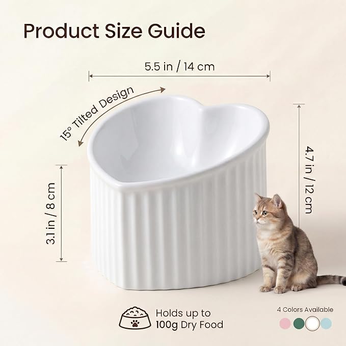 White Ceramic Raised Cat Bowls, Tilted Elevated Food or Water Bowls, Stress Free, Backflow Prevention, Dishwasher and Microwave Safe, Lead & Cadmium Free - Image 2