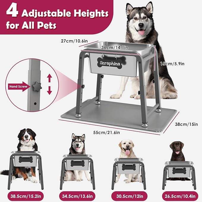 2.8 Gallon Elevated Large Dog Water Bowl with Mat, 4 Height Adjustable 10.4-15.2", Raised Dog Water Bowl Stand for Large Breed - Image 3