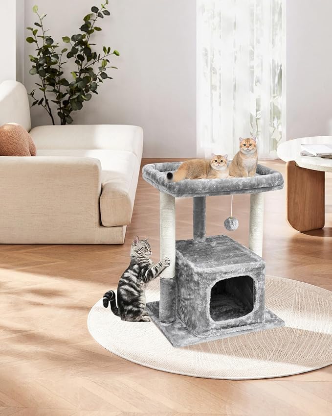 SYANDLVY 27IN Cat Tree for Indoor Cats Large Adult, Modern Activity Tower | Scratching Posts, Condo with Plush Perch, Climbing Stand with Spring Ball for Play, Grey - Image 7