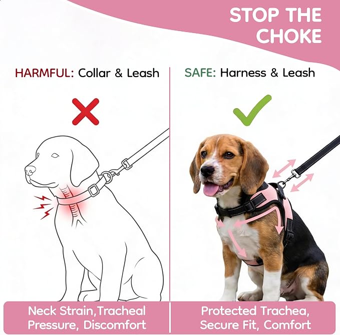 No Pull Reflective Adjustable Dog Harness With Handle- Comfortable Soft All Weather Mesh, Easy On Puppy Harness For Small Medium and Large Dogs (Pink) Large - Image 5