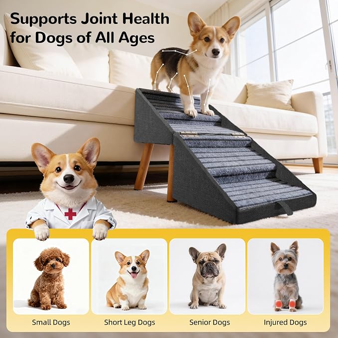 2-in-1 Foldable Dog Stairs & Ottoman, Non-Slip Pet Steps for Small Dogs | wooden dog ramp , foldable space-saving design, ideal for puppies senior & injured pets, helps dogs easily reach couch - Image 5