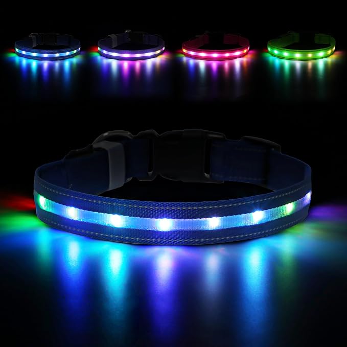 LED Dog Collar, RGB Light Up Dog Collar USB Rechargeable 6 Modes | Waterproof Light Up Dog Collar with Soft Nylon Comfort, Adjustable Fit for Small Medium Large Dogs Royal Blue S by Jewyow