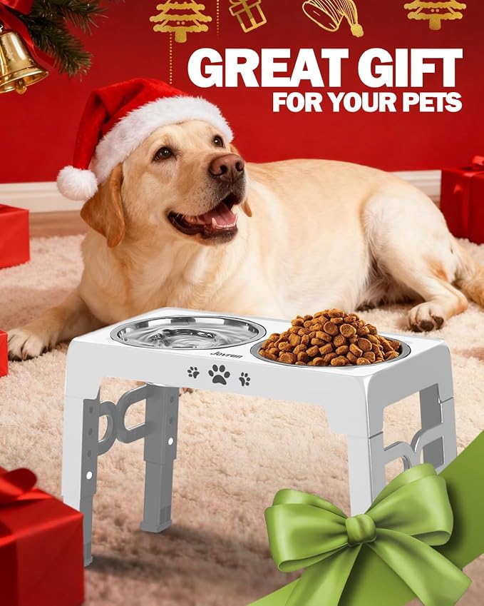Jovrun Elevated Dog Bowls for Medium Large Size Dogs, Non-Slip Dog Feeder with 1*Stainless Steel Dishes & 1*Slow Feeder Bowl, 5 Heights Adjustable Raised Bowls to 3.15″-8.66″-9.84″-11.02″-12.2″ - Image 7