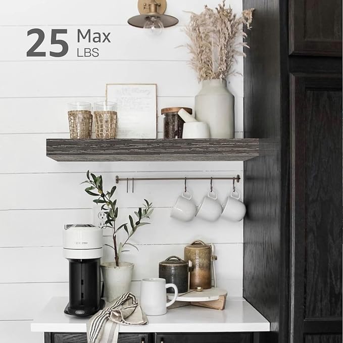 QEEIG Bathroom Floating Shelves for Wall - 15.7" Wall Mounted Shelf Over Toilet Farmhouse Home Decor Display Bookshelf Small 15.7 x 6.7 inch Set of 2, Grey (008-40GY) - Image 4