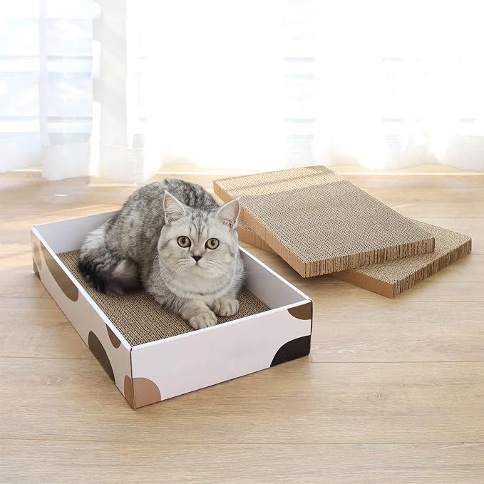 ComSaf Cat Scratcher Box 17 x 10 in, 3 Reversible Cardboard Pads for Cats | Cat Scratching Bed, Three Scratch Boards, Corrugated Cardboard, Furniture Protection, Indoor Floor Use, Claw Care - Image 8