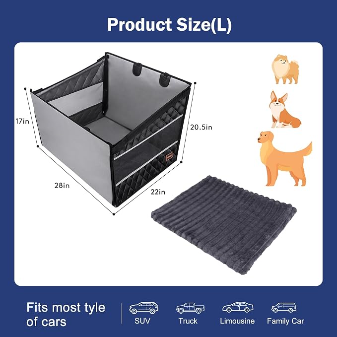 MIXJOY Dog Car Seat for Large Medium Dogs - with Dog Bed Inside, Back Seat Extender for Pets, Waterproof Pet Carseat for Medium Sized Pet, Hammock for Pet, with Storage Pocket - Image 3