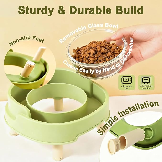 Ant Proof Cat Food Bowl Elevated Pet Dish W/Deep Anti Ant Moat Stand-Pearl | 1 Glass Bowl, Stress Neck Free, Non-Spill Food & Water Bowls W/ Feeding Station for Outdoor&Indoor Cats/Small Dogs, Ant Free - Image 4