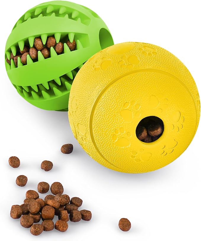 HIPPIH Dog Puzzle Toy 2 Pack, Interactive Dog Toys for Treat Dispensing | Durable Puppy Enrichment Toys, Dog Treat Ball for Teething, Slow Feeder, IQ Training, Green-2.75'', Yellow-3.14'' by HIPPIH