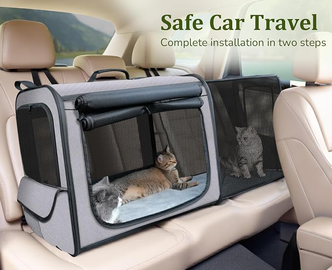 Dog Car Carrier Light Weight,Expandable,Foldable Dog Carrier, Gray | Easy to Assemble, Portable and Breathable Pet Carrier, Suitable for Indoor and Outdoor Use, Dog Travel Crate with Curtain - Image 4