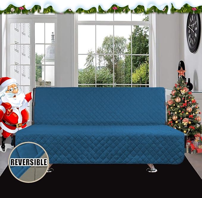 Easy-Going Reversible Couch Cover, Large Futon Sofa, Peacockblue/Beige | Machine Washable Slipcover For Dogs, Water Resistant Furniture Mat For Living Room, Non-Slip Sofa Cover, Pet Friendly - Image 2