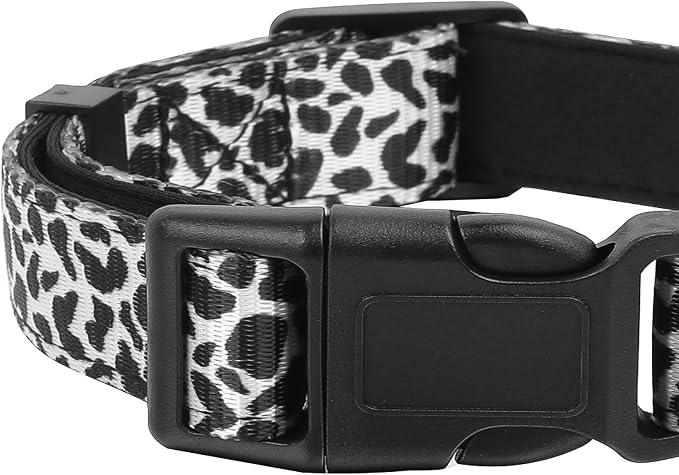 Reflective Dog Collar, Adjustable Soft Neoprene Padded,Black White Cow,S | Breathable Nylon for Small Dogs,Tear-Resistant Webbing,Chafe‑Free on Walks and Hikes,Metal D-Ring,Night Safety - Image 5