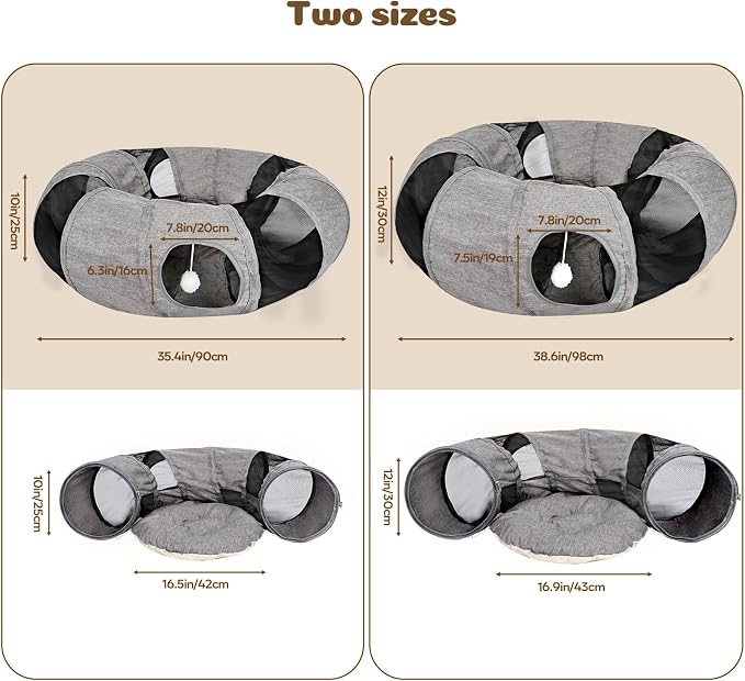 Ownpets Collapsible Cat Tunnel Toy - 2-in-1 Interactive Play Tunnel for Cat up to 18 lbs, Tear-Resistant Mesh, Fold to 2 Inches Thick, Portable Cat Exercise & Entertainment Tunnel, 12" Diameter, Grey - Image 4