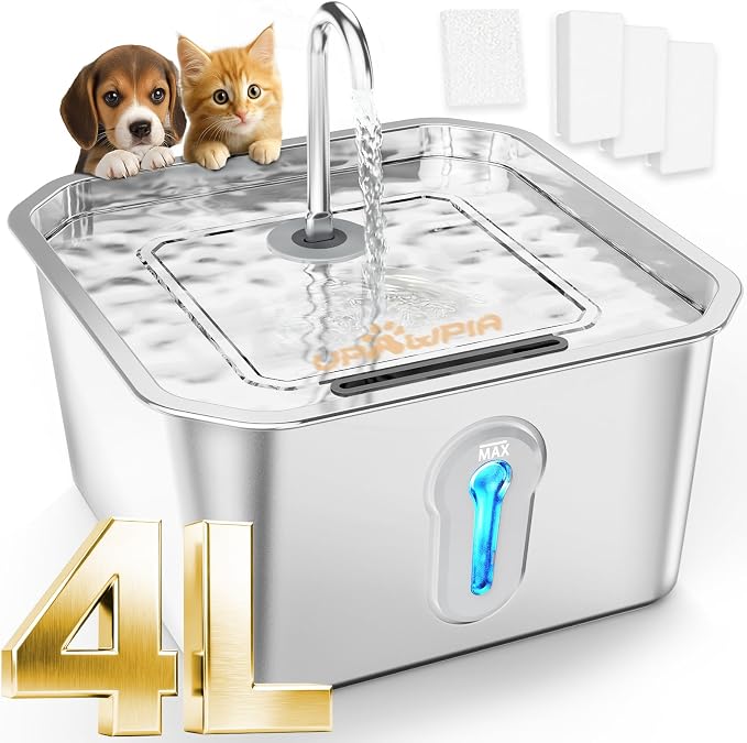 4L Large Cat Water Fountain for Multiple Cats Pet Water Fountain for Drinking Watering Supplies Pets Dog Small Animal Automatic Cat Water Dispenser for Cats Quiet Indoor by UPAWPIA