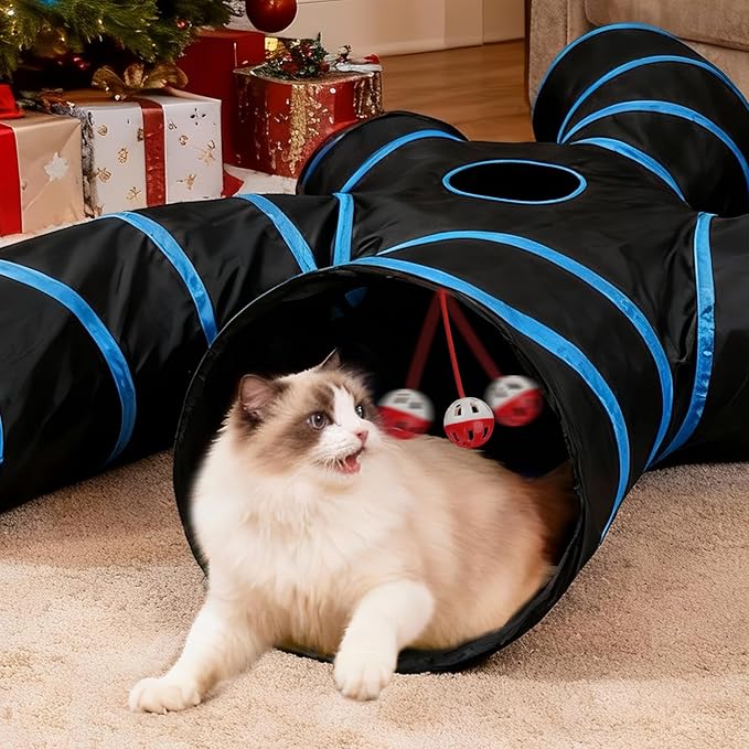 Joytale Cat Tunnel for Multiple Cats, 5-Way Indoor Tube Toy to Chase & Hide | Bell ball & Toy Mouse Included; Peekaboo Hole; Pops Open & Folds Into Zip Bag; Fits Cats to ~12 lb; Kittens & Rabbits Too - Image 8