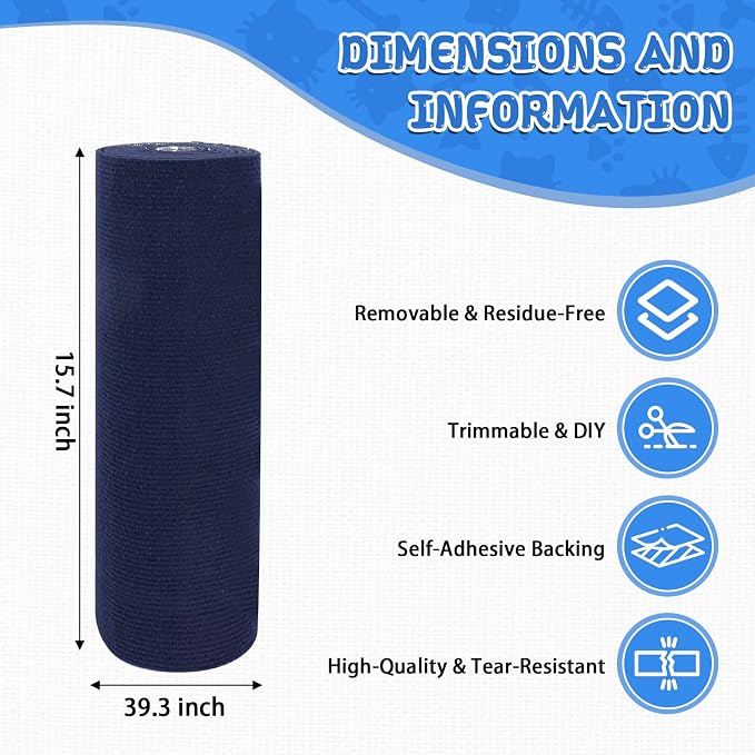 LSGCQ Cat Scratch Mat Self Adhesive Cat Scratch Furniture Protector | Self Adhesive Cat Scratching Mat Replacement for Cat Tree Post Couch Wall Furniture Protector (39.3" x 15.8", Dark Blue) - Image 2