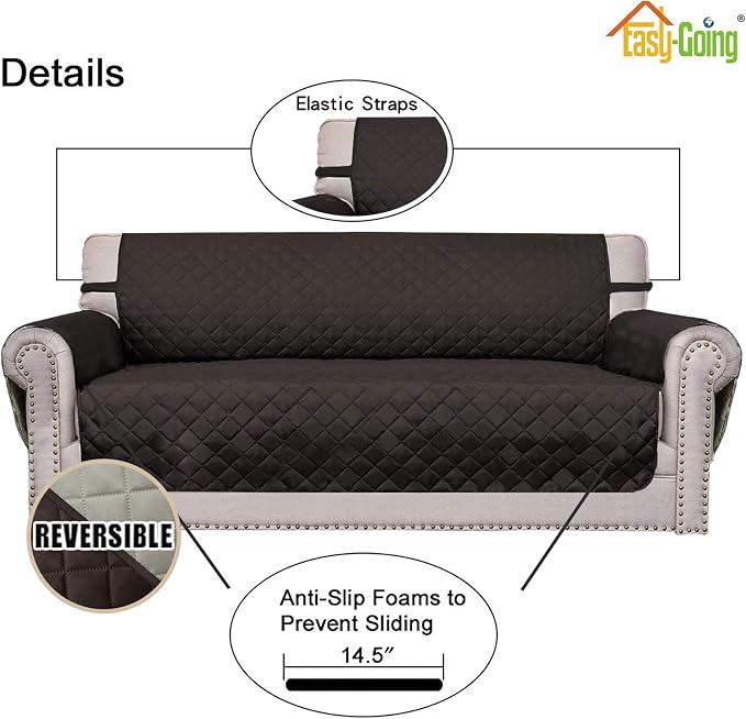 Easy-Going Reversible Couch Cover, 2 Cushion Sofa, Chocolate/Beige | Oversized Loveseat Slipcover For Dogs, Water Resistant Mat, Living Room, Non-Slip Sofa Cover, Pet Friendly - Image 3