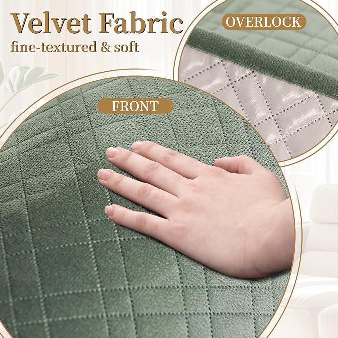 Velvet 100% Waterproof Loveseat Covers Washable Love Seat Couch Covers for 2 Cushion Couch Sofa Pet Friendly Sofa Slipcovers Dogs Furniture Protector with Pockets (Medium-XL, Sage) - Image 3