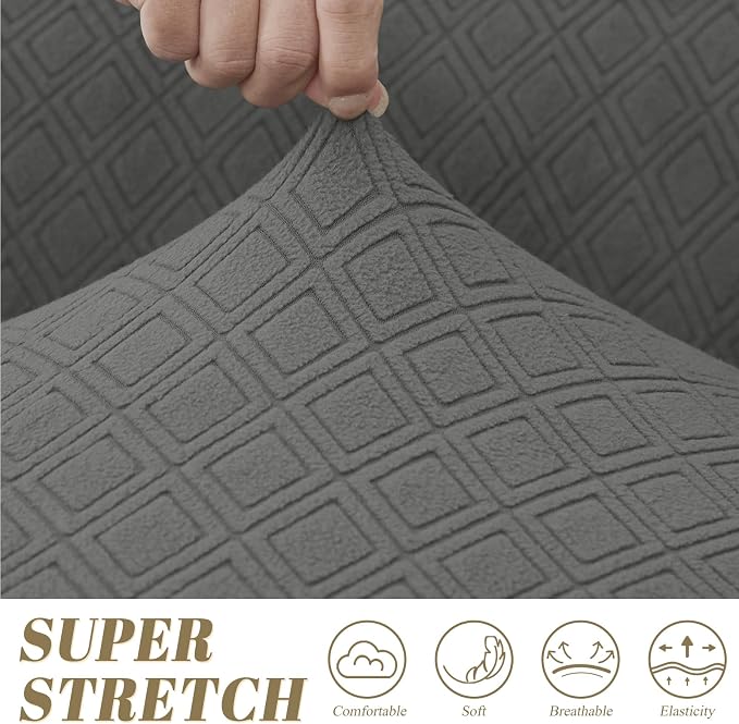 ALIECOM Corner Sectional Couch Covers Washable Sofa Cover L Shaped Couch Cover for Dogs Pets Stretch Soft Sectional Slipcovers with Non Slip Strips U Shape Furniture Protector (Medium Grey, X-Large) - Image 4