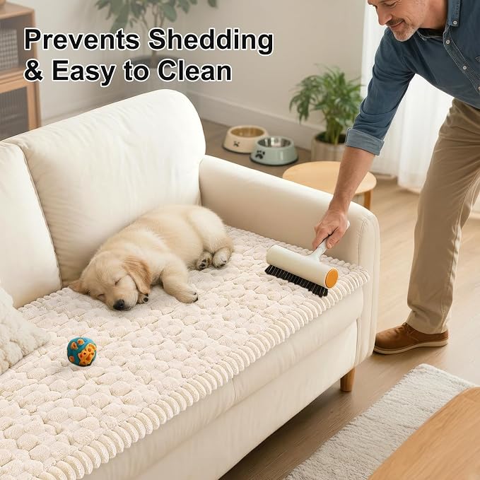 Smiry Non Slip Couch Covers for Dogs, Scratch Resistant Pet Sofa Protector | Machine Washable Soft Fuzzy Thick Furniture Cover for Sofa Loveseat Sectional Large Dogs, Cream, 27.6" x 59" - Image 6