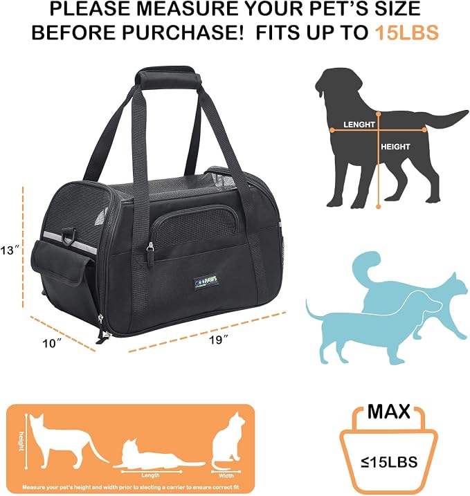 Jespet Airline Approved Soft-Sided Kennel Pet Carrier Travel Handbag | Lightweight, Foldable, Portable, Built-In Safety Leash, Luggage Sleeve, for Cats & Small Dogs, for Indoor & Outdoor - Image 2